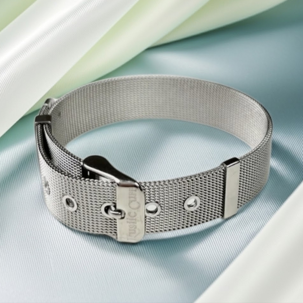 Rustic Cuff Silver tone Metal Mesh Bracelet